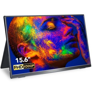 UPERFECT 15.6" Portable Monitor 1080P IPS Display USB-C & Mini HDMI, Ultra-Slim Travel Screen with Smart Cover, Built-in Speakers, No VESA - 1 of 4