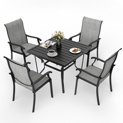Pamapic 5-Piece Metal Outdoor Patio Dining Set with 4 Text Ilene Chairs and Square Table