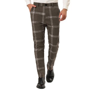 Lars Amadeus Men's Plaid Casual Slim Fit Flat Front Checked Printed Business Trousers - 1 of 4