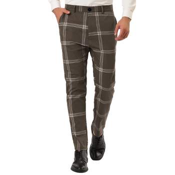 Lars Amadeus Men's Plaid Casual Slim Fit Flat Front Checked Printed Business Trousers