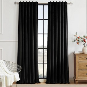 2 Panels Solid Velvet Room Darkening Curtain Panel,Blackout Curtains with Rod Pocket Back Tab,Soft Window Drapes for Living Room Bedroom - 1 of 4