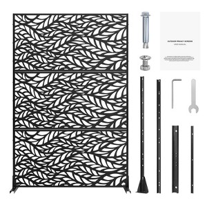 VEVOR Metal Privacy Screen, 47" W x 72" H, Outdoor Privacy Screens & Panels, Freestanding Outdoor Divider with Stand, Black - 1 of 4