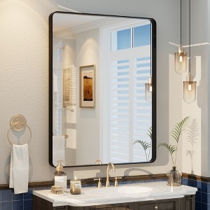 Apmir 28 in. W x 32 in. H Rectangular Aluminum Alloy Framed and Tempered Glass Wall Mirror in Matte Black - 1 of 4