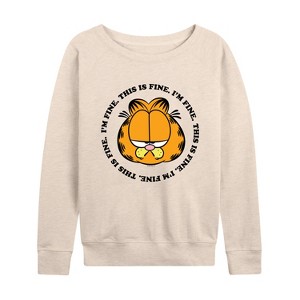Women's - Garfield - I'm Fine This Is Fine Lightweight French Terry Wide Neck Long Sleeve Shirt - 1 of 4