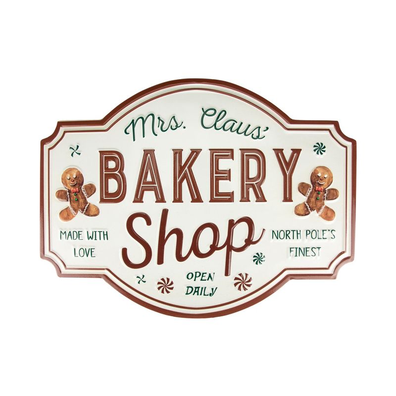 Northlight Gingerbread "Mrs. Claus' Bakery Shop" Metal Christmas Wall Sign - 18", 1 of 8