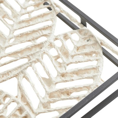 32" x 16" Cream Paper Cloaked Leaves Metal Framed Wall Sculpture