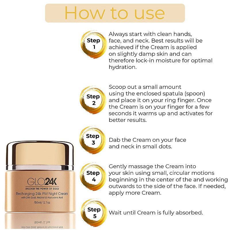GLO24K Night Cream with 24k Gold, Retinol, Hyaluronic Acid, And Vitamins For Optimal Hydration!, 4 of 6