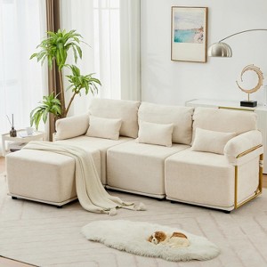 DYHome 92" L-Shaped 3 Seater Modular Sectional Sofa with Ottoman, Sturdy Metal Frame & Cloud Couch Design ¨C No Assembly Required - 1 of 4