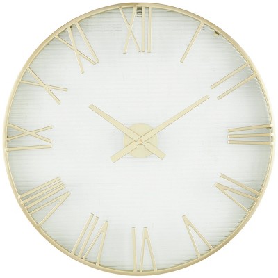 28"x28" Metal Wall Clock with Textured Glass Backing Gold - Olivia & May