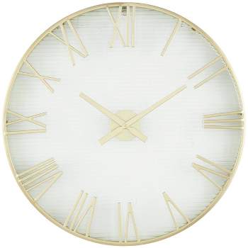 28"x28" Metal Wall Clock with Textured Glass Backing Gold - Olivia & May
