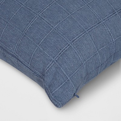 Oversized Blue Woven Windowpane Square Throw Pillow