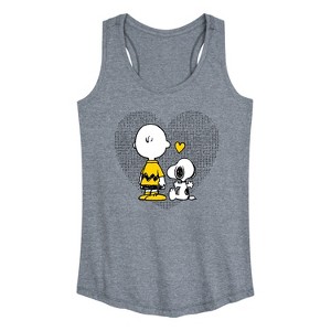 Women's - Peanuts - Charlie Snoopy Dot Heart Graphic Racerback Tank - 1 of 4