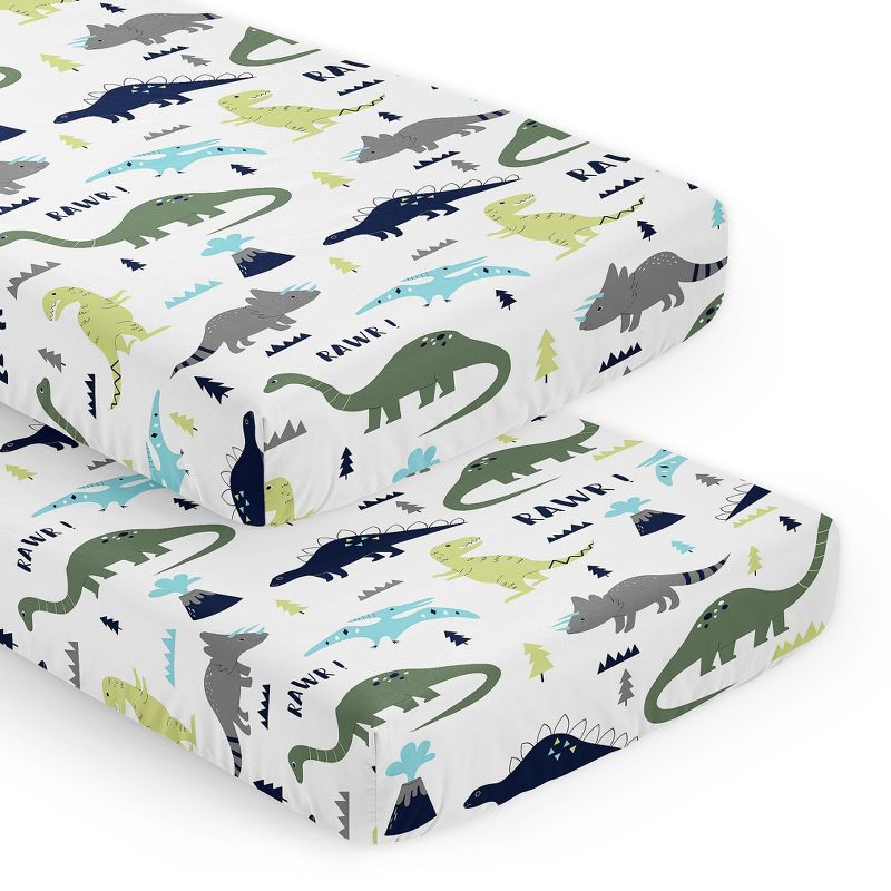Sweet Jojo Designs Boy Fitted Crib Sheets Set Mod Dinosaur Blue and Green 2pc, 1 of 8