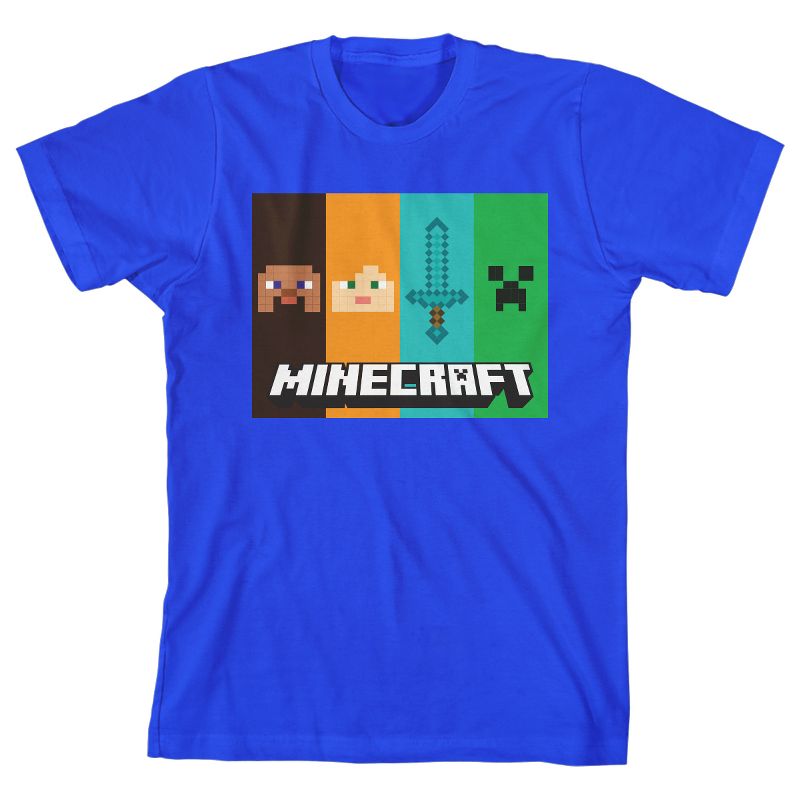 Minecraft Character Panels Boy's Royal Blue T-shirt, 1 of 2