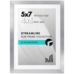 Americanflat Thin Picture Frame in Silver with Shatter Resistant Glass Horizontal and Vertical Formats for Wall and Tabletop - 5" x 7" - 1 of 4