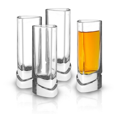 JoyJolt Aqua Vitae Triangle Shot Glass - Set of 4 Crystal Shot Glasses Set with Off Set Base - 1.5 oz
