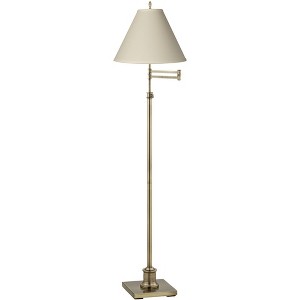 360 Lighting Swing Arm Floor Lamp 70" Tall Brass Antique White Linen Chimney Empire Shade for Living Room Reading Bedroom Office - 1 of 4