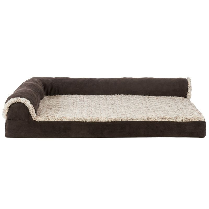 FurHaven Two-Tone Faux Fur & Suede Deluxe Chaise Lounge Cooling Gel Top Foam Sofa Dog Bed, 2 of 3