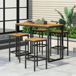 Christopher Knight Home Elkhart Outdoor Modern Industrial Acacia Wood 5 Piece Bar Set - 1 of 4