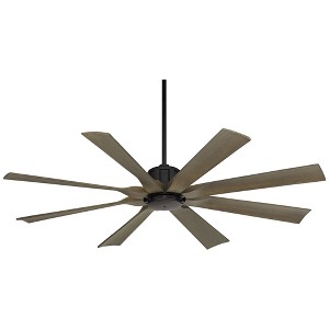 60" Possini Euro Design Defender Industrial Rustic Indoor Outdoor Ceiling Fan Remote Matte Black Weathered Oak Damp Rated Patio - 1 of 4