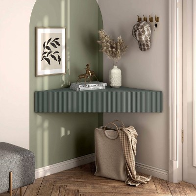 Emmeline Sage Green Composite Wood Corner Floating TV Stand
