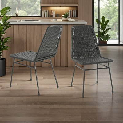 Set of 2 Woven Rattan Dining Chairs with Iron Legs, Easy Assembly : Target