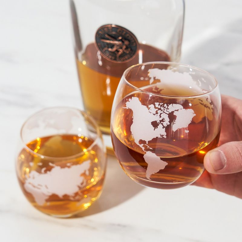 Viski Globe Whiskey Tumblers, Set of 2, Etched Glass Whiskey Enthusiast Gift and Glassware Accessory,  12 oz, 4 of 10