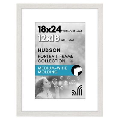 Americanflat 18x24 Poster Frame with Polished Plexiglass - Use as 12x18 Frame with Mat or 18x24 Frame Without Mat - Hudson Collection - White