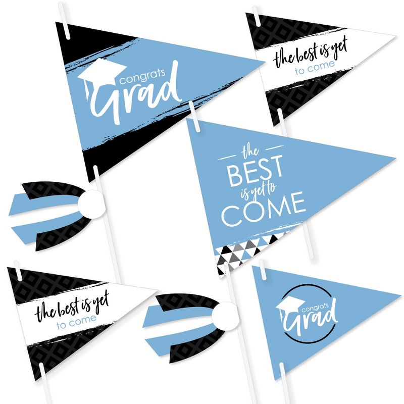 Big Dot of Happiness Light Blue Grad - Best is Yet to Come - Triangle Light Blue Graduation Party Photo Props - Pennant Flag Centerpieces - Set of 20, 1 of 9