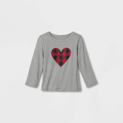 Toddler Adaptive 'Buffalo Check Heart' Long Sleeve Graphic T-Shirt - Cat & Jack™ Gray