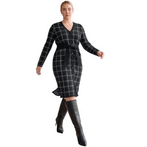 Avenue Cardigan Sweater Dress - 14, Black Windowpane