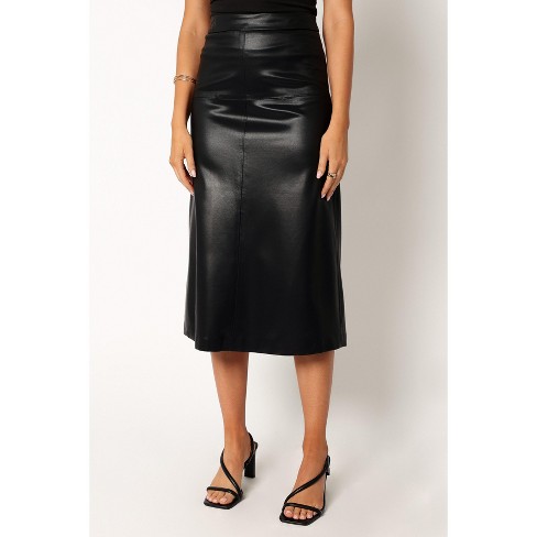 Womens black leather midi skirt sale