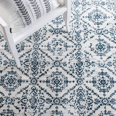 Navy and Ivory Synthetic Hand-knotted Runner Rug