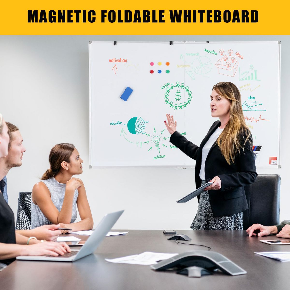 Magnetic Whiteboard 60x40 Inch - Large Dry Erase Board for Wall with Aluminum Frame & Deep Pen Tray - Smooth Writing Surface for Office, Classroom - thumbnail 2