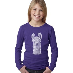 LA Pop Art Girl's Word Art Long Sleeve - Llama - 1 of 4