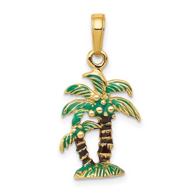 Black Bow Jewelry 14k Yellow Gold 3D Enameled Palm Trees Pendant
