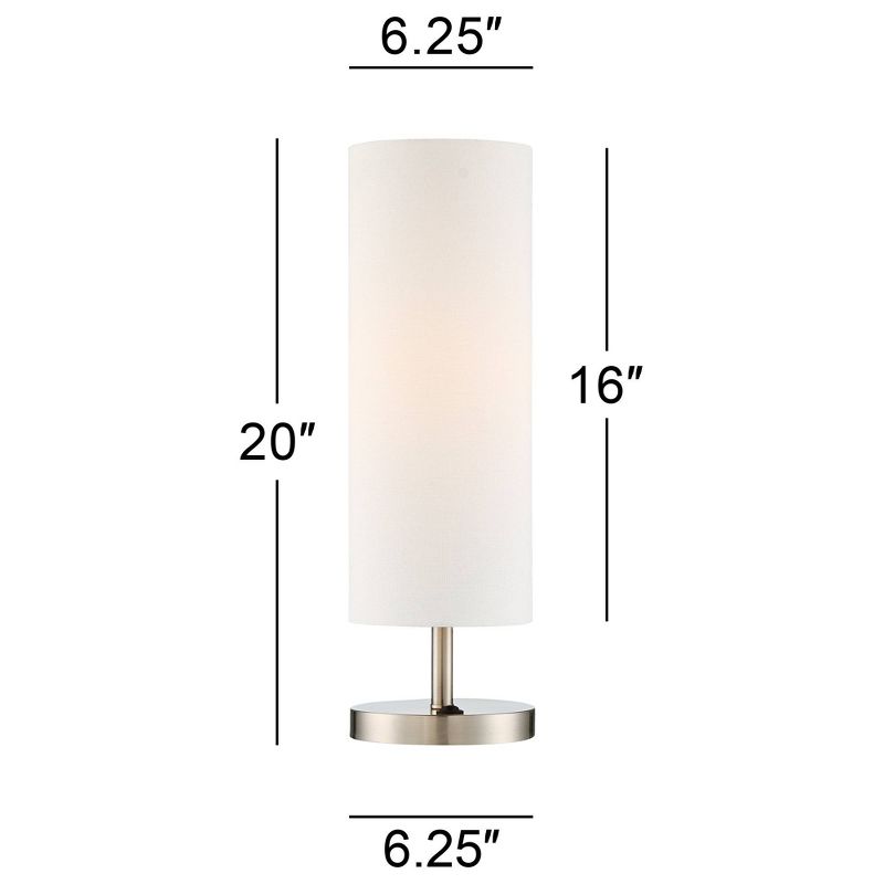 360 Lighting Heyburn Modern Accent Table Lamps 20" High Set of 2 Brushed Nickel with USB and AC Power Outlet in Base White Cylinder Shade for Desk, 4 of 10