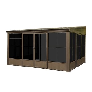 Mondawe 12x14FT Hardtop Wall Mounted Gazebo Lean to Gazebo with Sloping Galvanized Steel Roof, Aluminum Frame, Drainage System, Curtains and Netting - 1 of 4