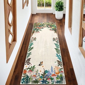 Area Rugs for Living Room Mushroom Forest Print Rug with Animals Floral Washable Area Rug Soft Non-Slip Low Pile Rug - 1 of 4