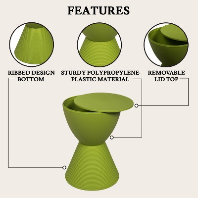 Modern Round Boyd Green Plastic Side Table with Ribbed Leg