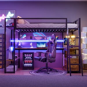 Twin Size Metal Loft Bed with Built-in Work Station, LED and Multiple Storage - ModernLuxe - 1 of 4