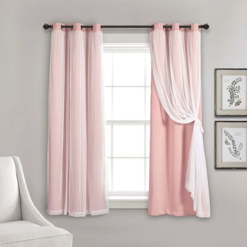 Lush Décor Grommet Sheer Panels With Insulated Blackout Lining Pink 38X45 Set, 1 of 7