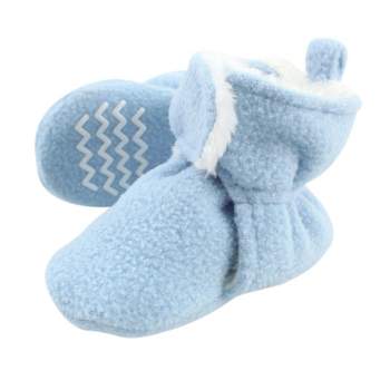 Hudson Baby Infant and Toddler Boy Cozy Fleece and Faux Shearling Booties, Light Blue