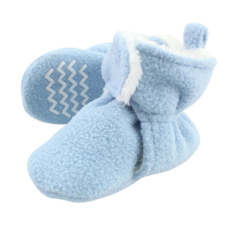 Hudson Baby Infant and Toddler Boy Cozy Fleece and Faux Shearling Booties, Light Blue, 1 of 3