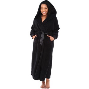 ADR Women's Robe, Plush Fleece Women's Bathrobe with Hood, Long Fluffy Fuzzy Bath Robe Pink Purple Plus Size - 1 of 4