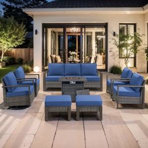 Buenhomino Patio Furniture Set with Fire Pit Table, 30'' 50,000 BTU Flame Comfortable 8 Pieces Wicker Rattan Outdoor Furniture Set w/Soft Cushion - 1 of 4