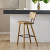 Bekrvio 26" Mid Century Modern Counter Height Bar Stools - Rattan Cane Back, Wood, PU Leather Upholstered for Kitchen Island Dining - 3 of 4