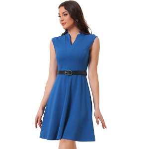 INSPIRE CHIC Women's V Neck Wear to Work Sleeveless Flare Knee Length Dresses - 1 of 4