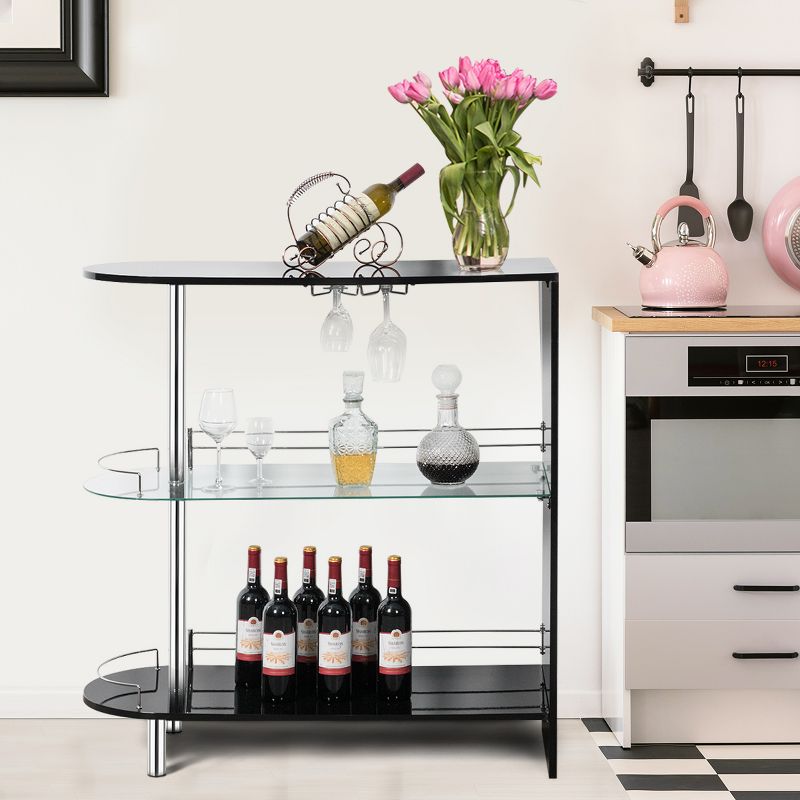 Costway Wine Rack Unit w/Tempered Glass Shelf & Glass Holders Glossy  Black, 4 of 11