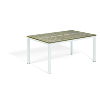 Travira 63" Rectangular Patio Table with Vintage Tekwood Top & Chalk Powder-Coated Aluminum Frame - Oxford Garden